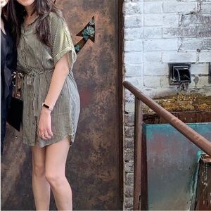 Forever 21 Olive Green Striped One-Shoulder Dress